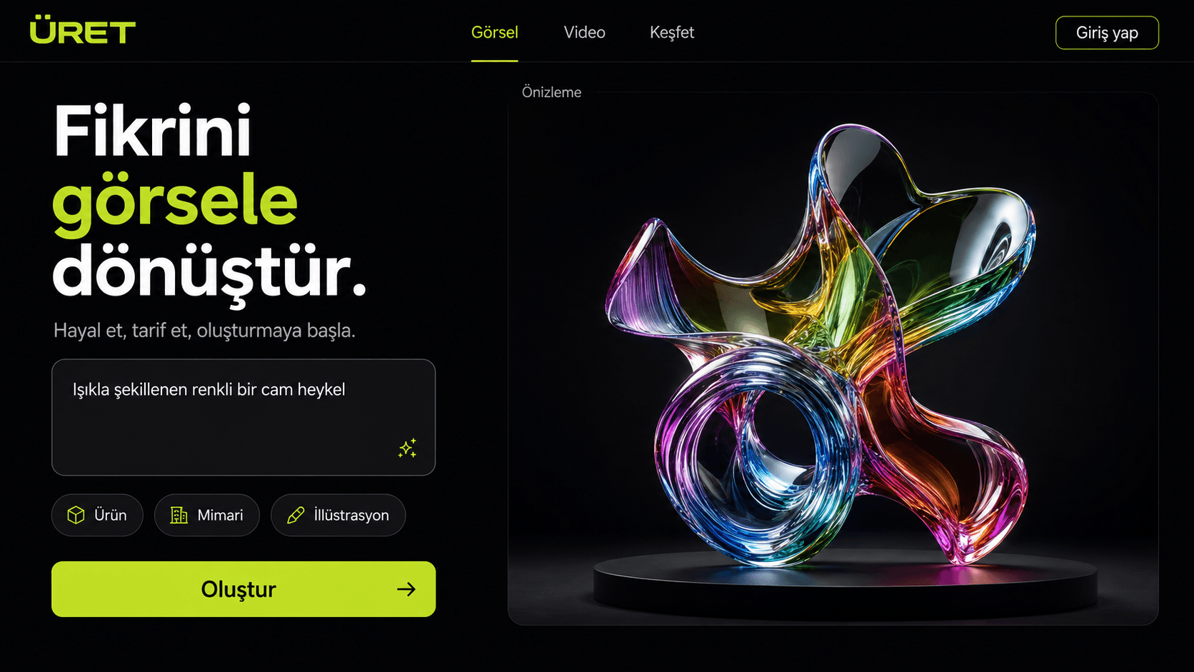 Turkish AI image-generation website design