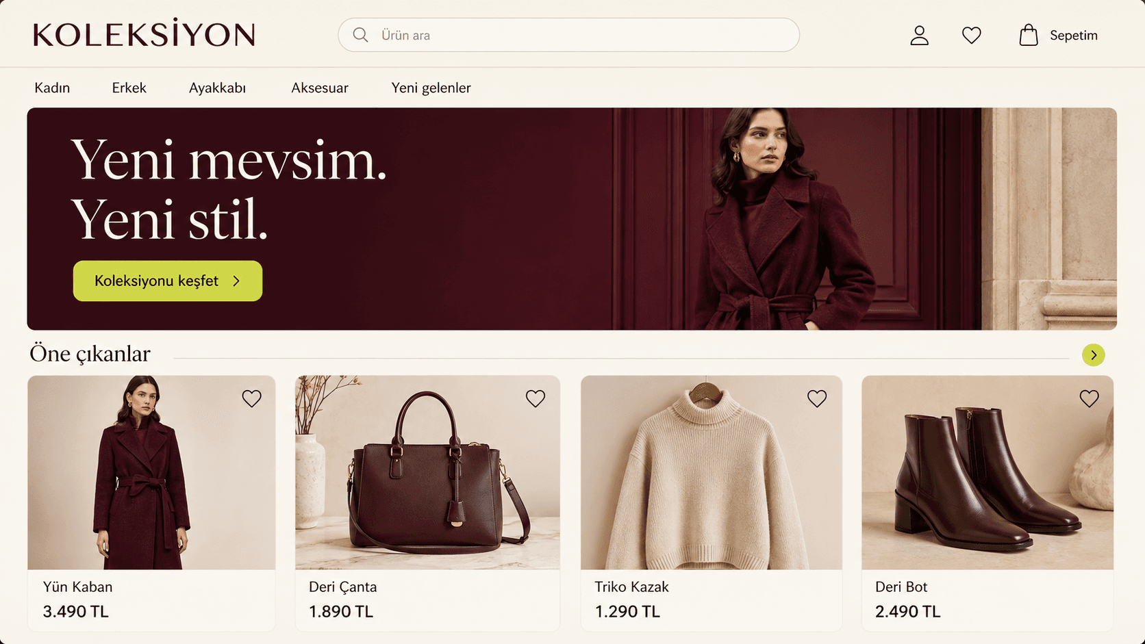 Turkish fashion e-commerce website design